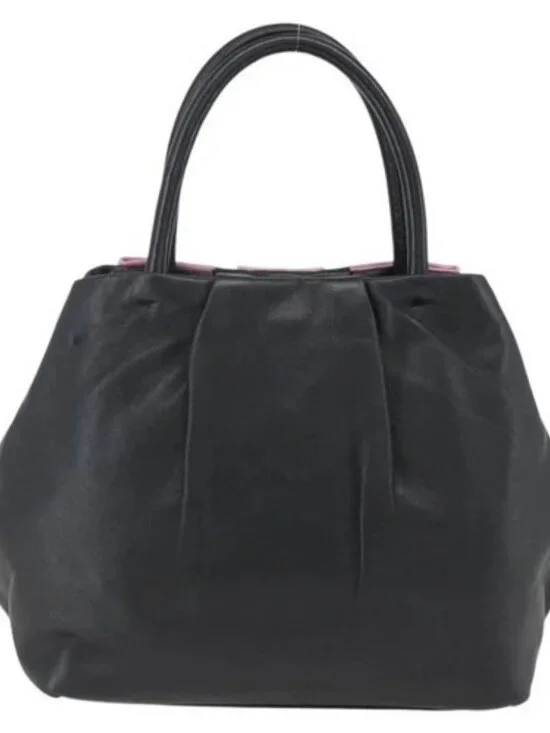 PRADA Hand Bag Leather Black Gold Auth 168382 - Picture 2 of 16